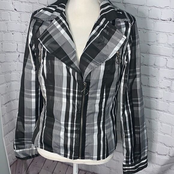 Black Rivet Jackets & Blazers - Black Rivet - Black and White Plaid Zipper Jacket - L